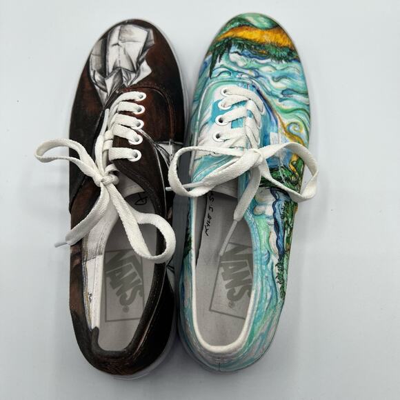 Vans Mens 6.5 Womens 8 Shoes Sneakers Blue Black Art Scenes Customized Skater - Picture 13 of 14